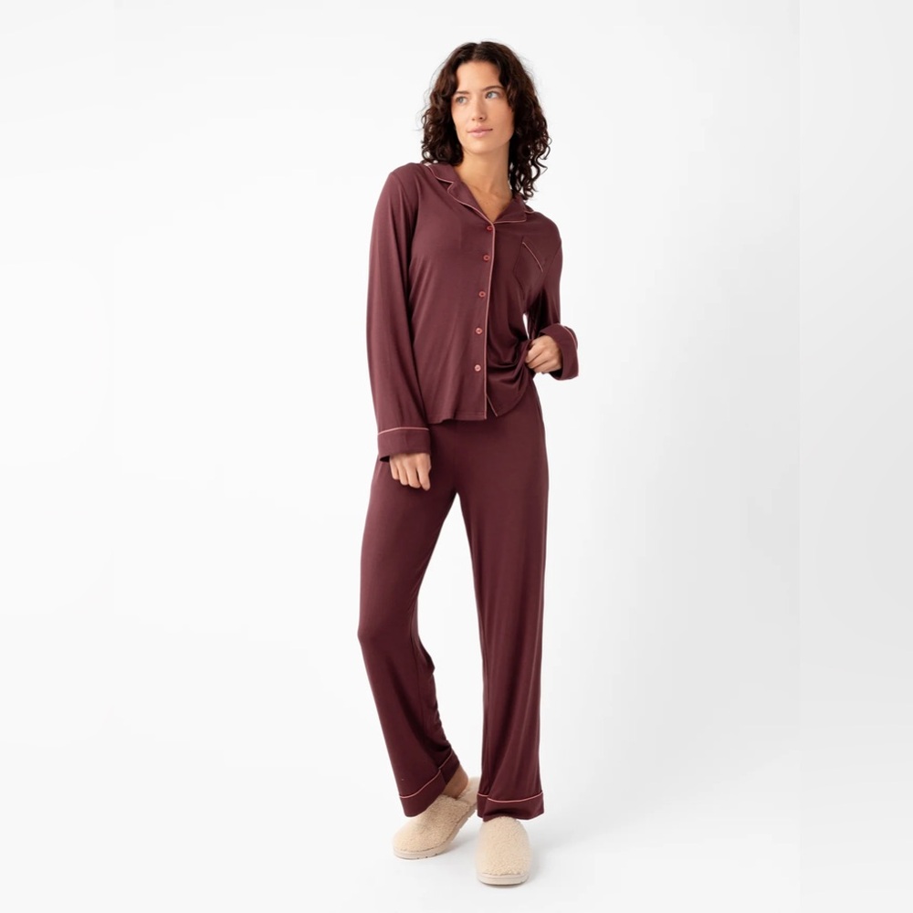 Cozy Earth Women's Bamboo Stretch-Knit Long Sleeve Pajama Set - Small, Burgundy
